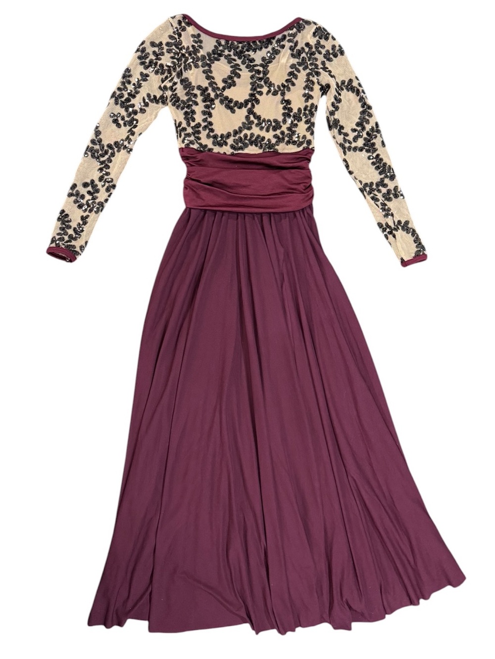 Curtain Call | Long Sleeve Burgundy Cream Black Floral Print Dance Dress, CLA